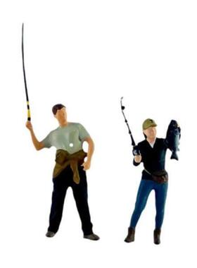 2Pcs 1:64 Scale Fishing Figures Resin Display Male Female