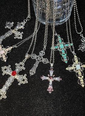 Gothic Big Zircon Cross Necklace Unisex Y2K Irregular Goth L