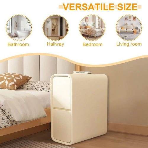 Solid Wood Narrow Nightstand with Drawers Bedside Table