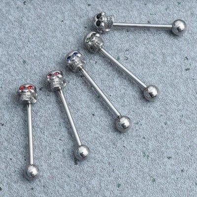 5 Pcs Tongue Pin Skull Diamonds Rings Piercing Stud