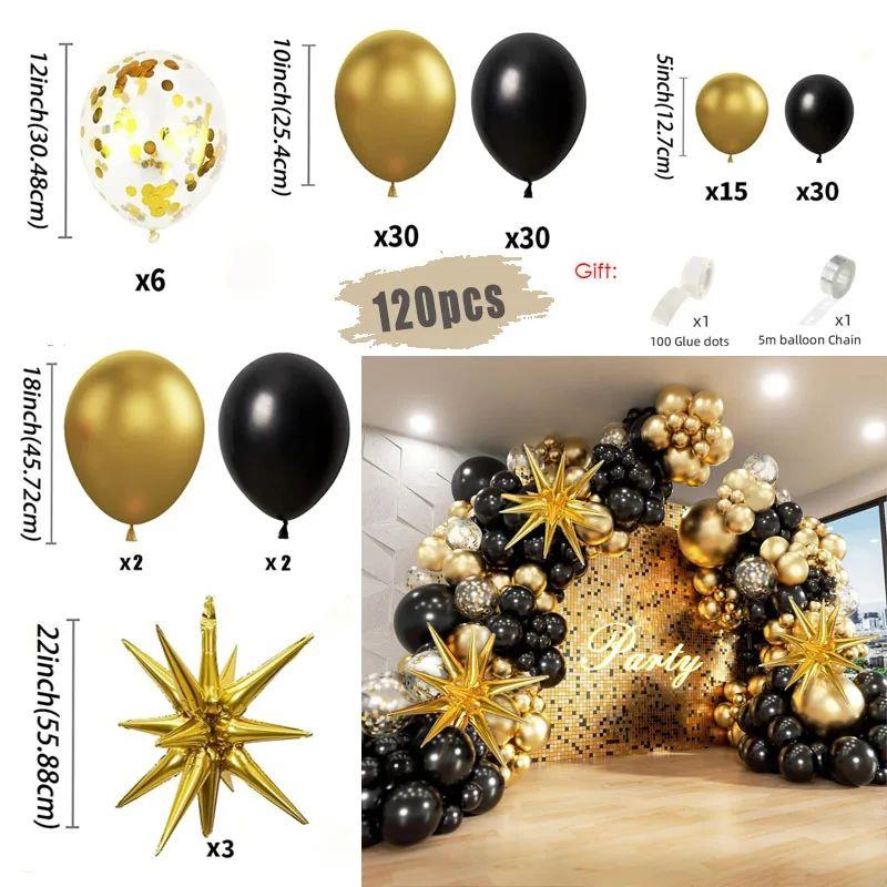 Black and Gold Balloons Garland Arch Kit with Starburst Foil