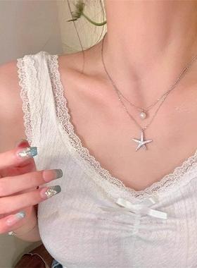 Starfish Pearl Necklace for Women双层海星珍珠项炼 炼 女锁骨