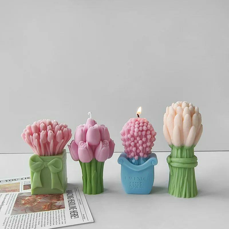 3D Lavender Tulip Bouquet Aroma Candle Silicone Mold DIY Val