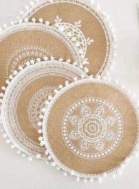 Boho Woven Jute Placemats Tassels Mats Round Table Mats