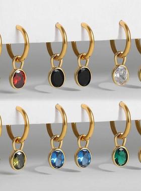 Multicolour Oval CZ Zircon Drop Earrings for Women Gold Plat