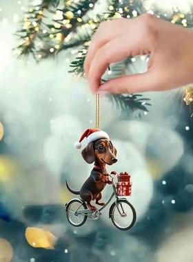 1PC acrylic dachshund Christmas decorations, flat bike puppy
