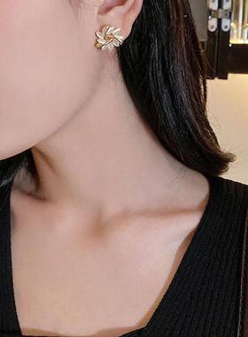 Exquisite Flower Zircon Stud Earrings For Women Leaves Geome