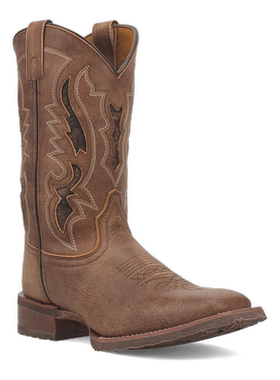 美国代购Laredo男款牛仔靴真皮中筒靴秋季秋款方头雕花复古西部靴