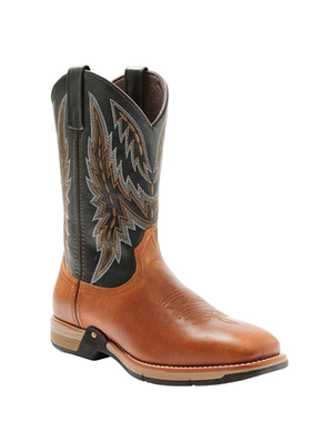 美国代购Laredo男靴黑色棕拼接刺绣西部牛仔靴方头高筒皮靴