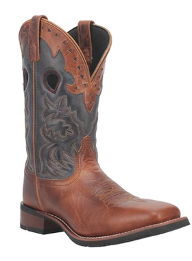 美国代购Laredo男款秋季新款牛仔靴刺绣雕花方跟短靴西部风皮靴