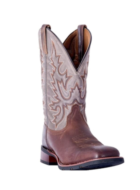 美国代购Laredo男靴深棕灰拼接刺绣西部牛仔方头高帮靴