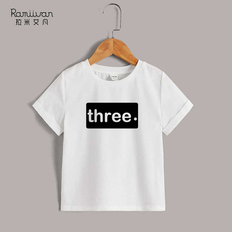 宝宝生日数字t恤亲子装ins爆款夏装1-10岁双胞胎兄弟装母女装上衣
