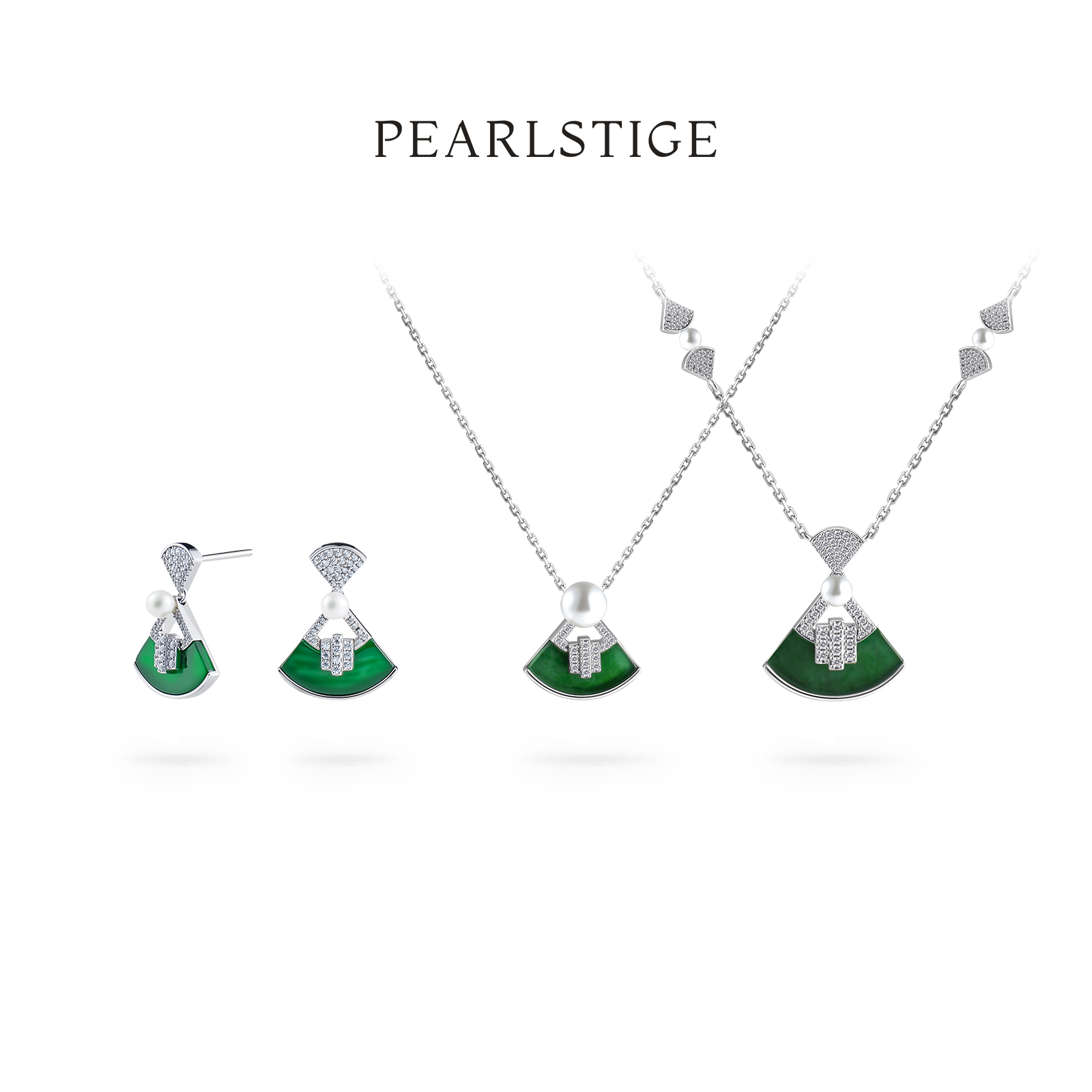 PEARLSTIGE至如小A裙系列精致典雅小A裙翡翠珍珠耳钉项链毛衣链,珠宝/钻石/翡翠,耳饰,淘宝优惠券,粉丝福利购,淘宝优惠卷