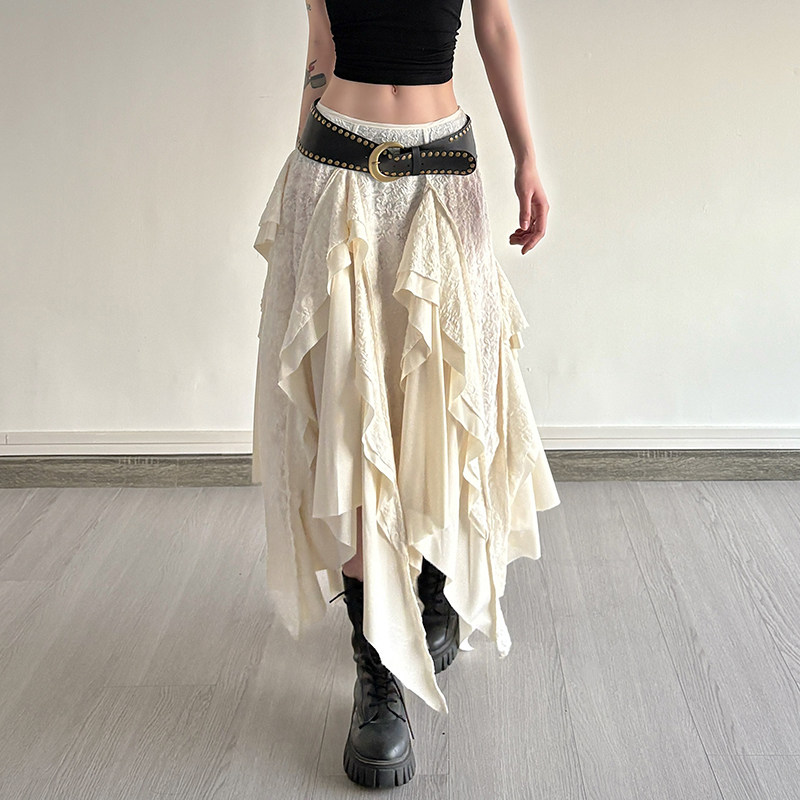 废土感不规则多层蕾丝拼接半身裙