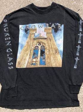 Crowbar 1996 Broken Glass Vintage水洗破坏重磅高街穿搭长袖T恤