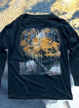 罕见 水洗重磅破坏tee！Obituary摇滚乐队高街长袖VintageT恤