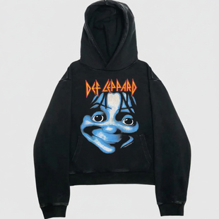 Def Leppard威豹乐队摇滚oldschool风裹满古着感重磅落肩连帽卫衣