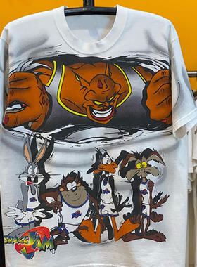 1996 Space Jam《空中大灌篮》主题人物Vintage大印花重磅短袖T恤