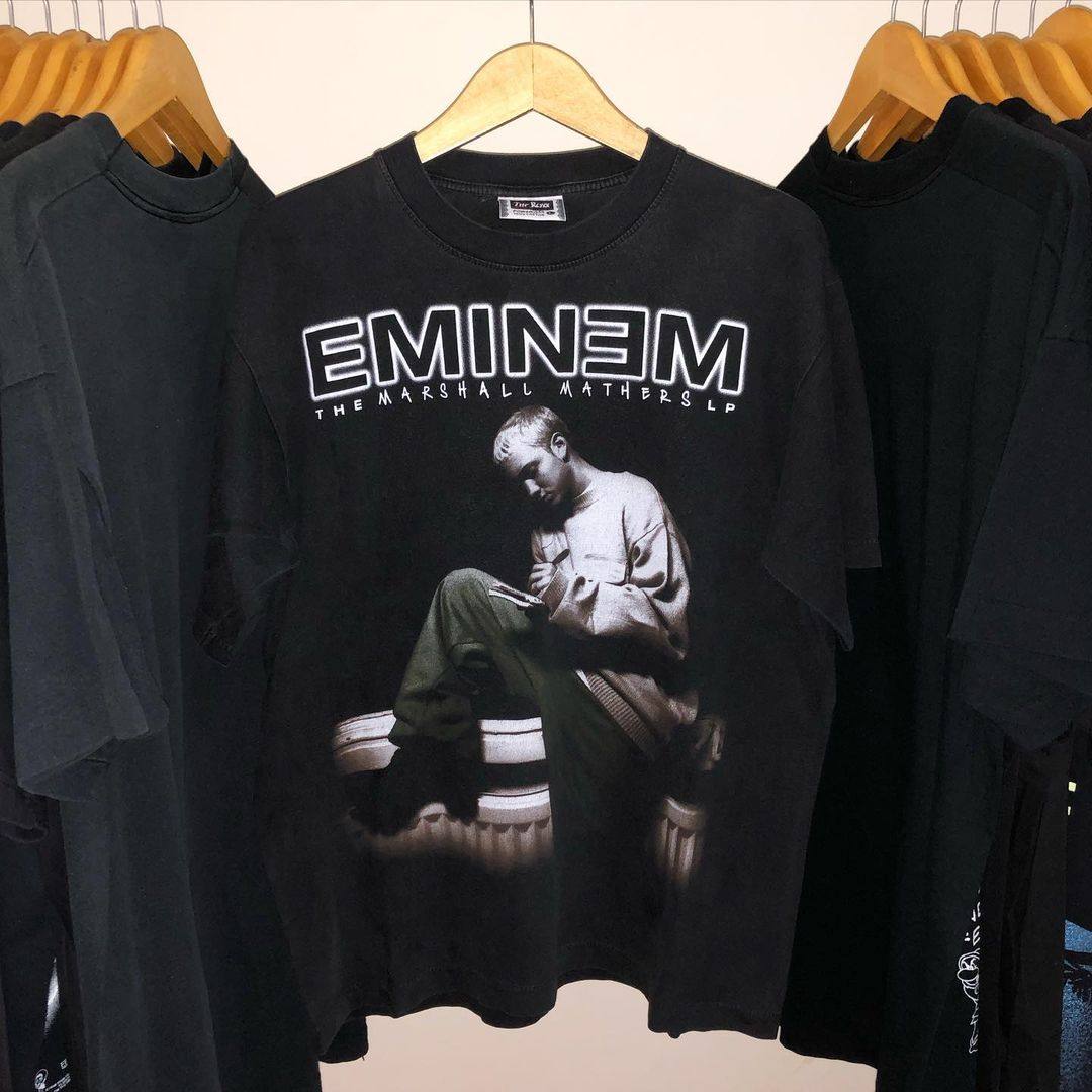 超級大痞子eminem硬核嘻哈复古宽松高街美潮 vintage 重磅短袖t恤