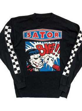 90s Sator 摇滚乐队恶搞动漫Vintage punk 街头嘻哈重磅长袖T恤