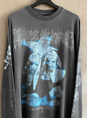 Cradle of Filth摇滚乐对音乐专辑vintage美式重磅水洗做旧长袖T