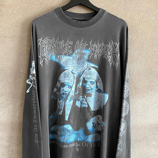 Cradle of Filth摇滚乐对音乐专辑vintage美式重磅水洗做旧长袖T