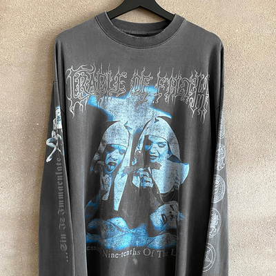 Cradle of Filth摇滚乐对音乐专辑vintage美式重磅水洗做旧长袖T