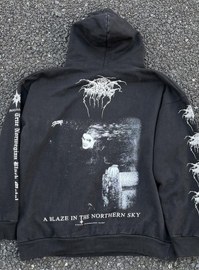 Darkthrone挪威黑金属乐队设计感滑板垂感hiphop大学生连帽卫衣