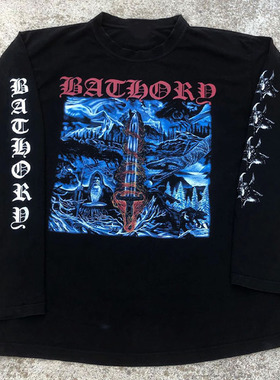 黑色金属乐队Bathory重磅Midnight Sodom Satyricon古着感长袖T恤