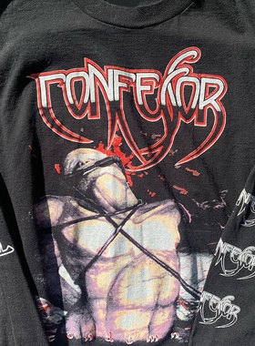 1992 Confessor 'Condemned World Tour' Vintage潮流落肩长袖T恤