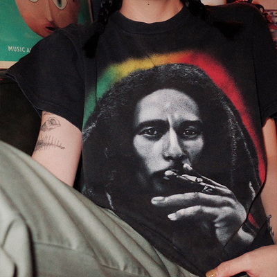 罕见！水洗重磅破坏tee！Robert Nesta Bob Marley 高街短袖T恤