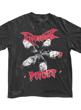 ICEVALLEY 摇滚废土风Dismember暗黑系破洞嘻哈宽松做旧短袖T恤