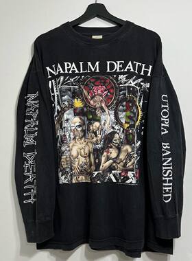 Napalm Death音乐组合！欧美复古oversize 重磅水洗做旧长袖T恤