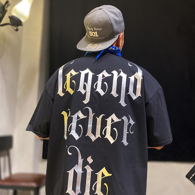 短袖T恤纹身刺青chicano花体字