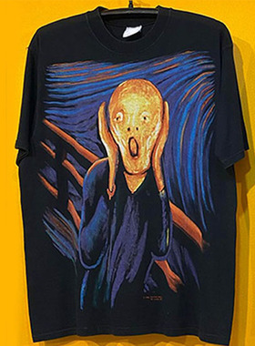 1996 Edvard Munch挪威画家画作 The Scream 满印复古重磅短袖T恤