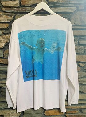 嘻哈rapper穿搭涅槃乐队NIRVANA 科特柯本重磅长袖T恤高街宽松tee