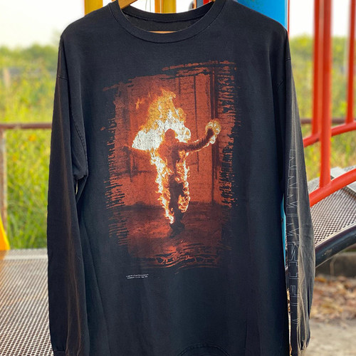 Rammstein！美式复古水洗破洞重磅长袖T恤Vintage摇滚乐队高街