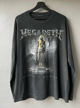重磅水洗破坏tee Megadeth1992专辑Countdown to Extinction长袖T