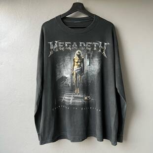 重磅水洗破坏tee Megadeth1992专辑Countdown to Extinction长袖T