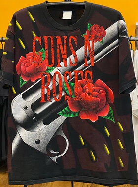 1993 GUNS N' ROSES 枪与玫瑰摇滚乐队大印花嘻哈摇滚重磅短袖T恤