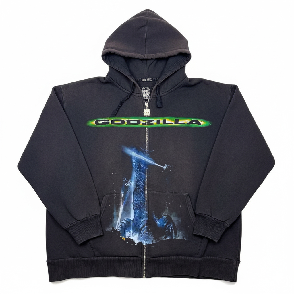 Godzilla哥斯拉日系古着感宽松落肩oversize版型休闲百搭开衫卫衣