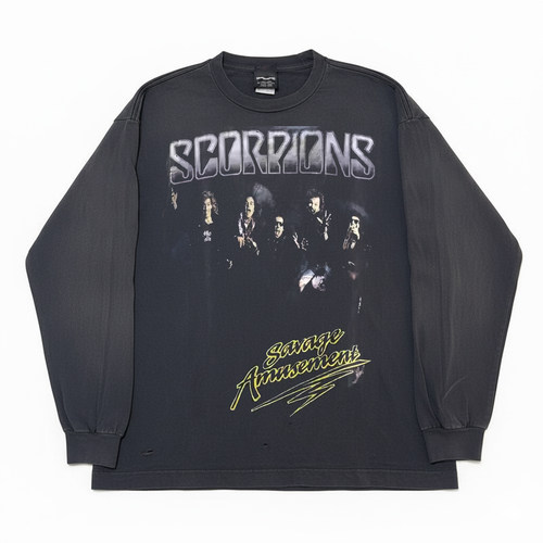 Scorpions蝎子乐队美式摇滚古着感宽松落肩版型街头嘻哈长袖T恤