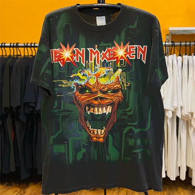 1996 Iron Maiden 重金属摇滚乐队歌曲Virus主题复古重磅短袖T恤
