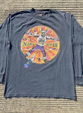 空中铁匠Aerosmith1997专辑NINE LIVES重磅vintage做旧水洗长袖T