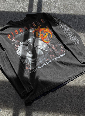 Biohazard重金属嘻哈摇滚乐队vintage美式重磅水洗做旧长袖T恤