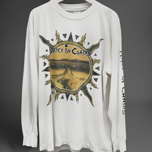 ALICE IN CHAINS 爱丽丝囚徒摇滚乐队复古水洗做旧重磅长袖T恤