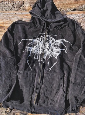 Darkthrone黑金属乐队美式复古潮流美潮宽松基础款连帽开衫卫衣