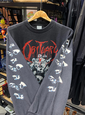 罕见水洗重磅破坏tee！OBITUARY1900专辑Cause of Death长袖T恤