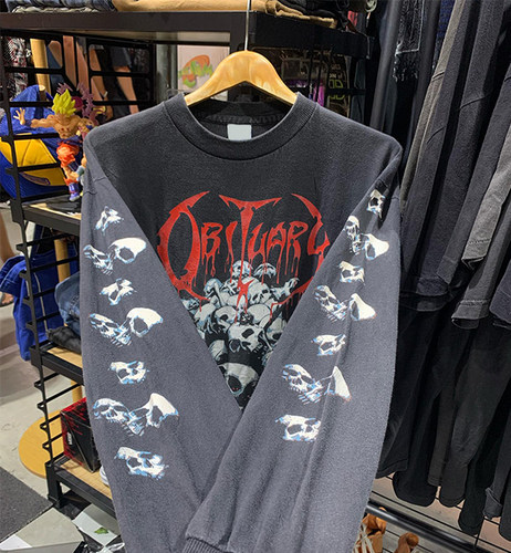 罕见水洗重磅破坏tee！OBITUARY1900专辑Cause of Death长袖T恤