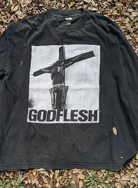 Godflesh 摇滚金属乐队专辑 Selfless 封面复古重磅长袖T恤